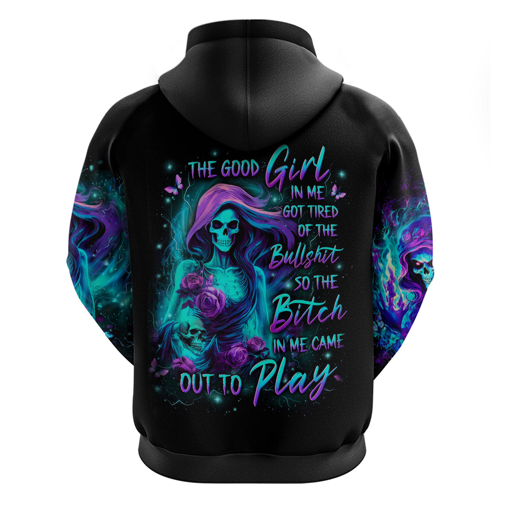 Flame Girl Skull Hoodie The Good Girl In Me Got Tired Of The Bullshit - Wonder Print Shop