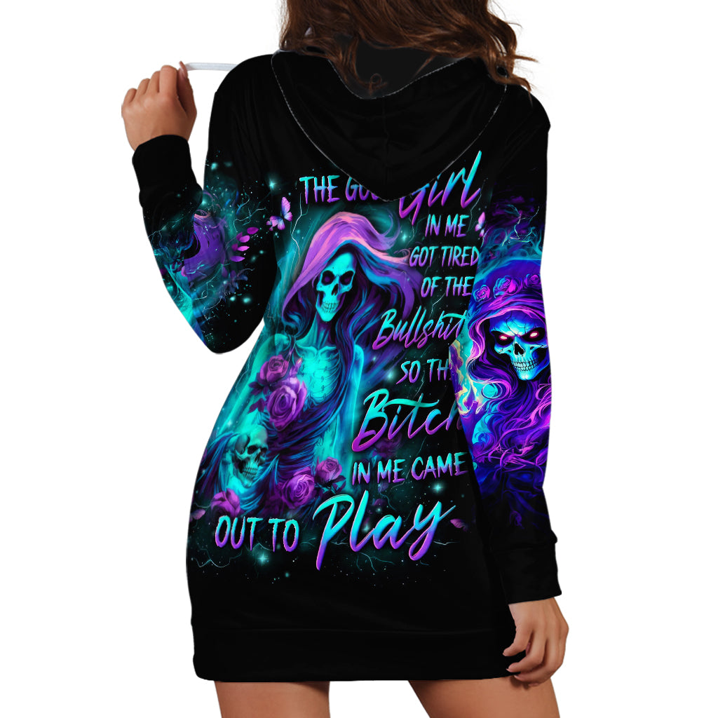 Flame Girl Skull Hoodie Dress The Good Girl In Me Got Tired Of The Bullshit - Wonder Print Shop