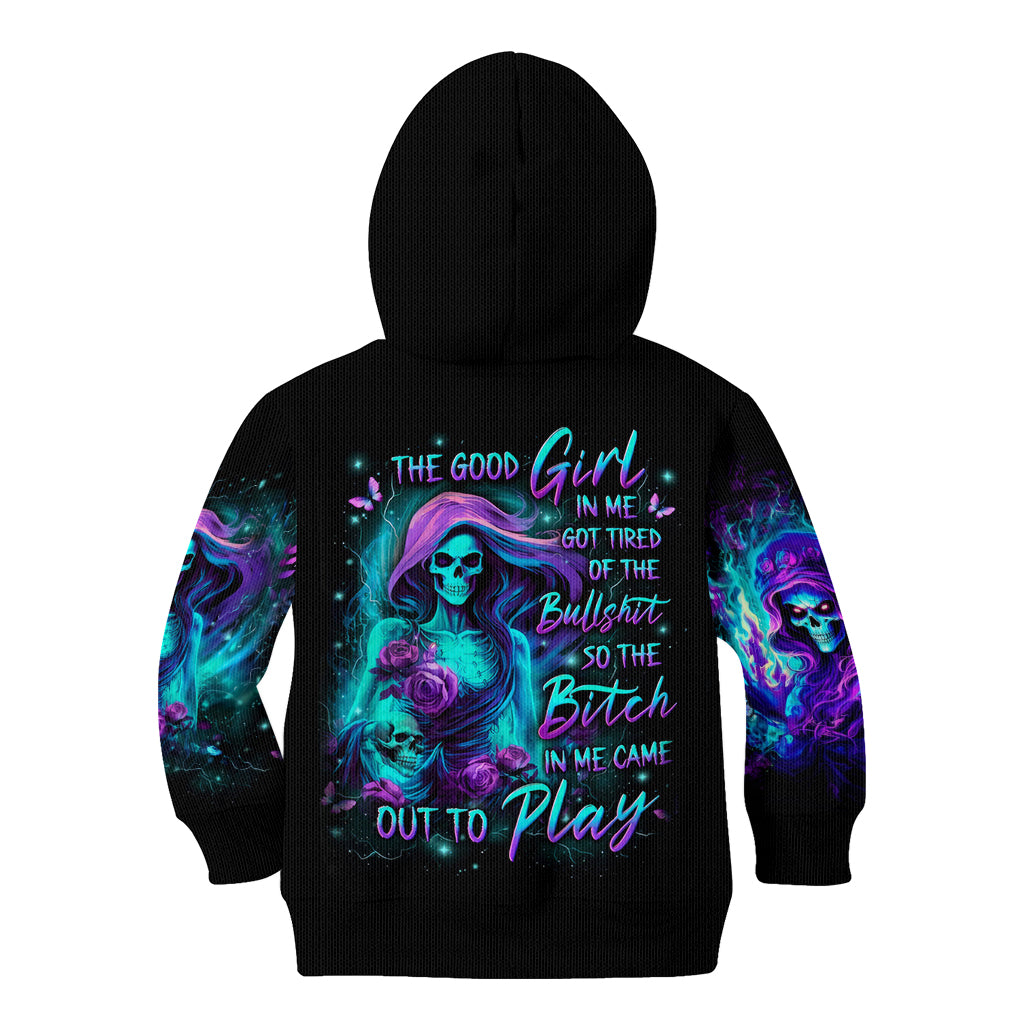 Flame Girl Skull Kid Hoodie The Good Girl In Me Got Tired Of The Bullshit - Wonder Print Shop