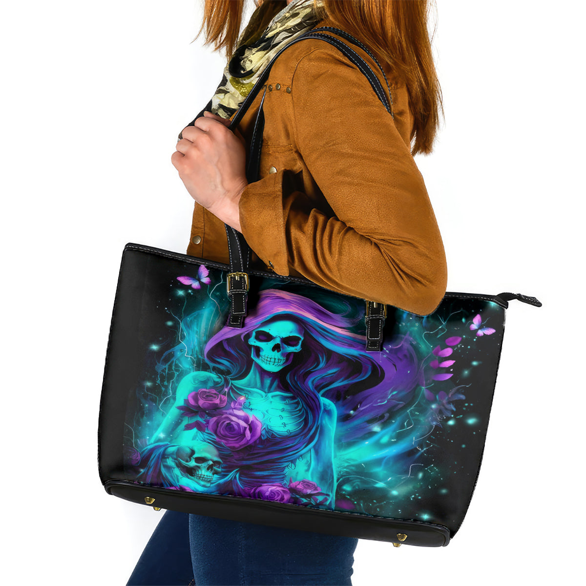 Flame Girl Skull Leather Tote Bag The Good Girl In Me Got Tired Of The Bullshit - Wonder Print Shop