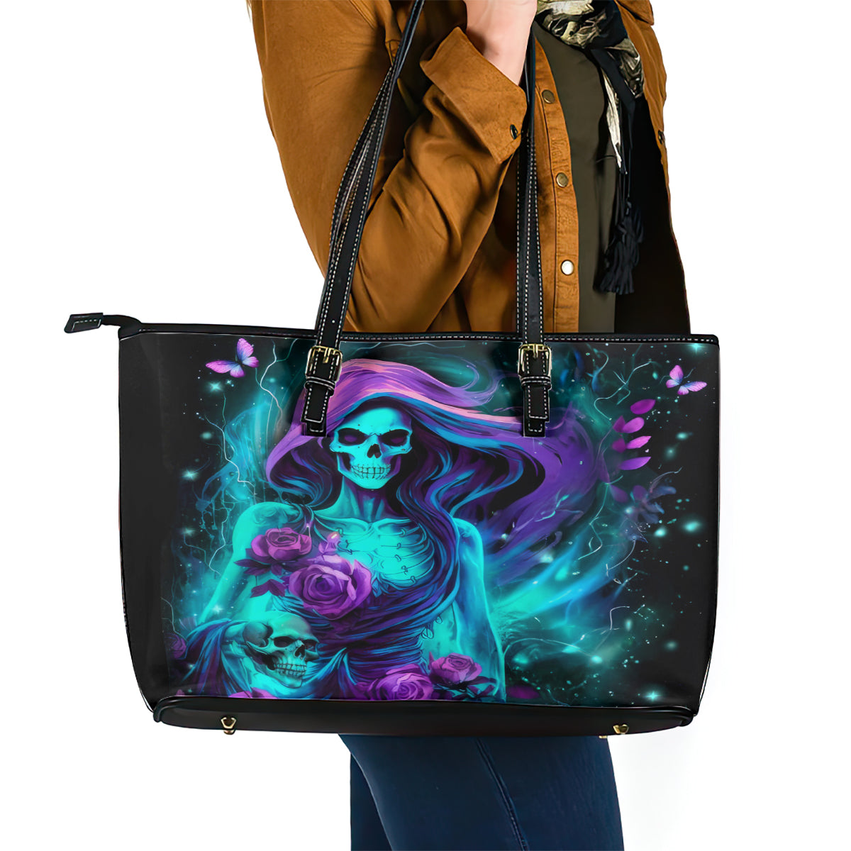 Flame Girl Skull Leather Tote Bag The Good Girl In Me Got Tired Of The Bullshit - Wonder Print Shop