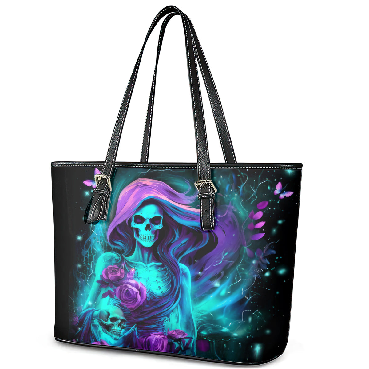 Flame Girl Skull Leather Tote Bag The Good Girl In Me Got Tired Of The Bullshit - Wonder Print Shop
