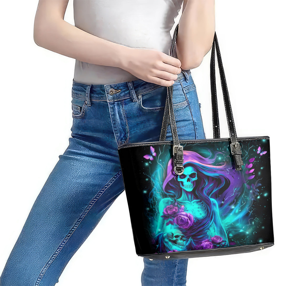 Flame Girl Skull Leather Tote Bag The Good Girl In Me Got Tired Of The Bullshit - Wonder Print Shop