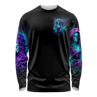 Flame Girl Skull Long Sleeve Shirt The Good Girl In Me Got Tired Of The Bullshit - Wonder Print Shop