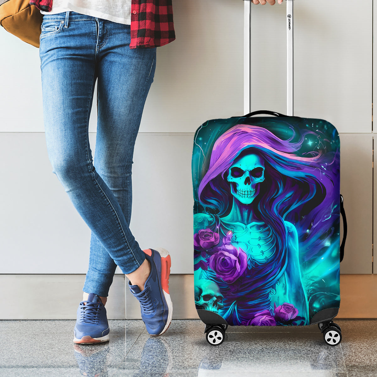 Flame Girl Skull Luggage Cover The Good Girl In Me Got Tired Of The Bullshit - Wonder Print Shop