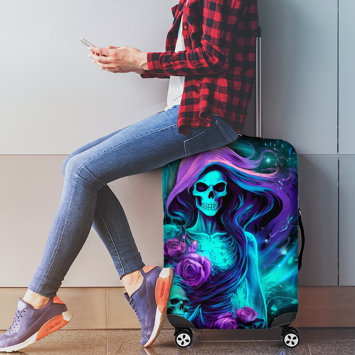 Flame Girl Skull Luggage Cover The Good Girl In Me Got Tired Of The Bullshit - Wonder Print Shop