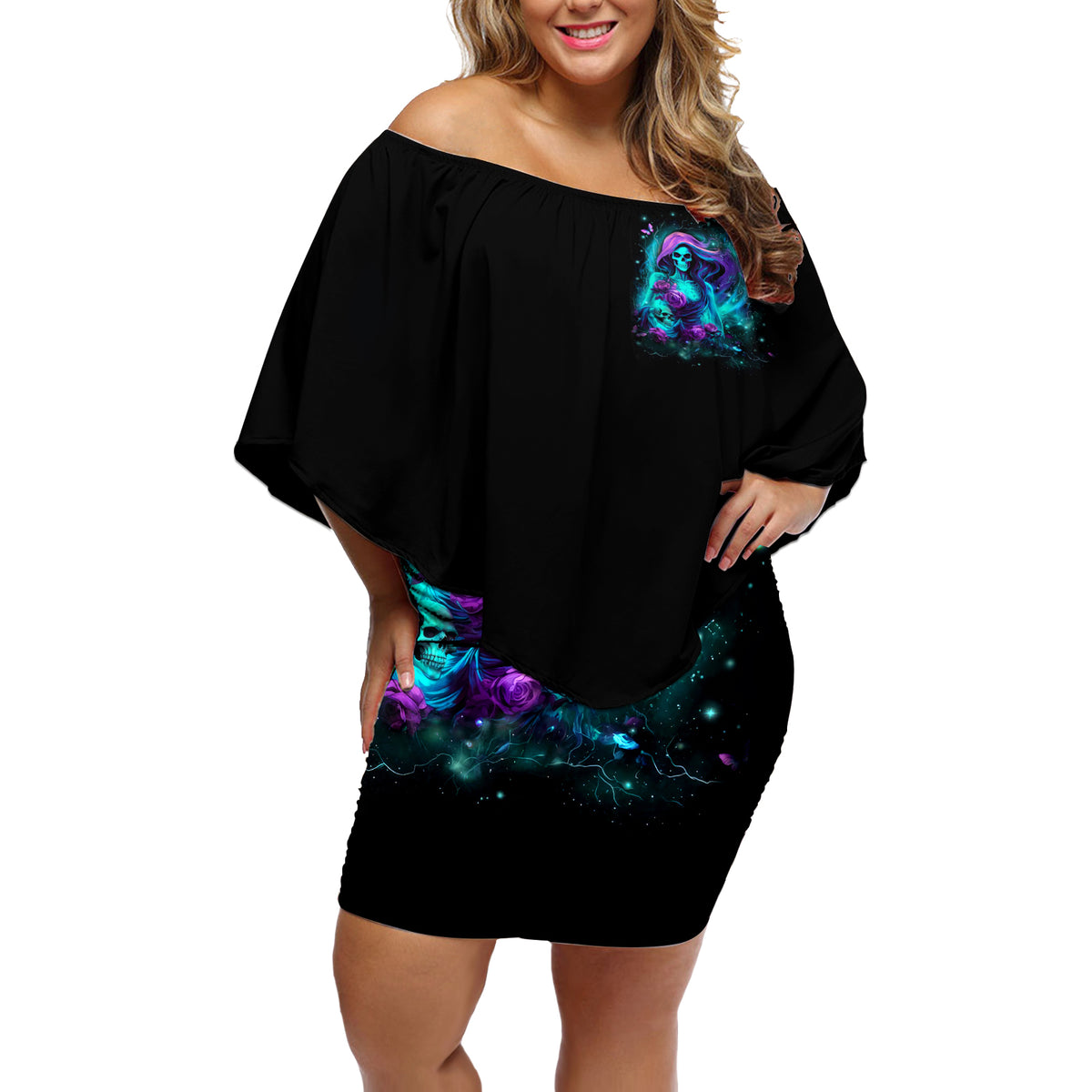 Flame Girl Skull Off Shoulder Short Dress The Good Girl In Me Got Tired Of The Bullshit - Wonder Print Shop