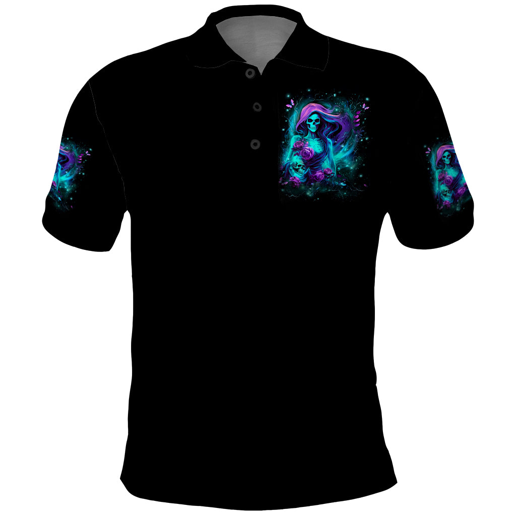 Flame Girl Skull Polo Shirt The Good Girl In Me Got Tired Of The Bullshit - Wonder Print Shop