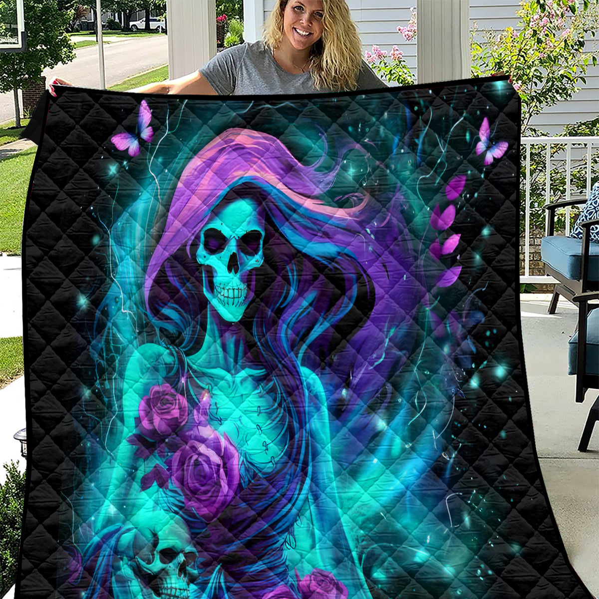 Flame Girl Skull Quilt The Good Girl In Me Got Tired Of The Bullshit - Wonder Print Shop