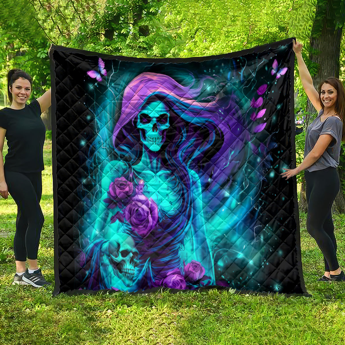 Flame Girl Skull Quilt The Good Girl In Me Got Tired Of The Bullshit - Wonder Print Shop