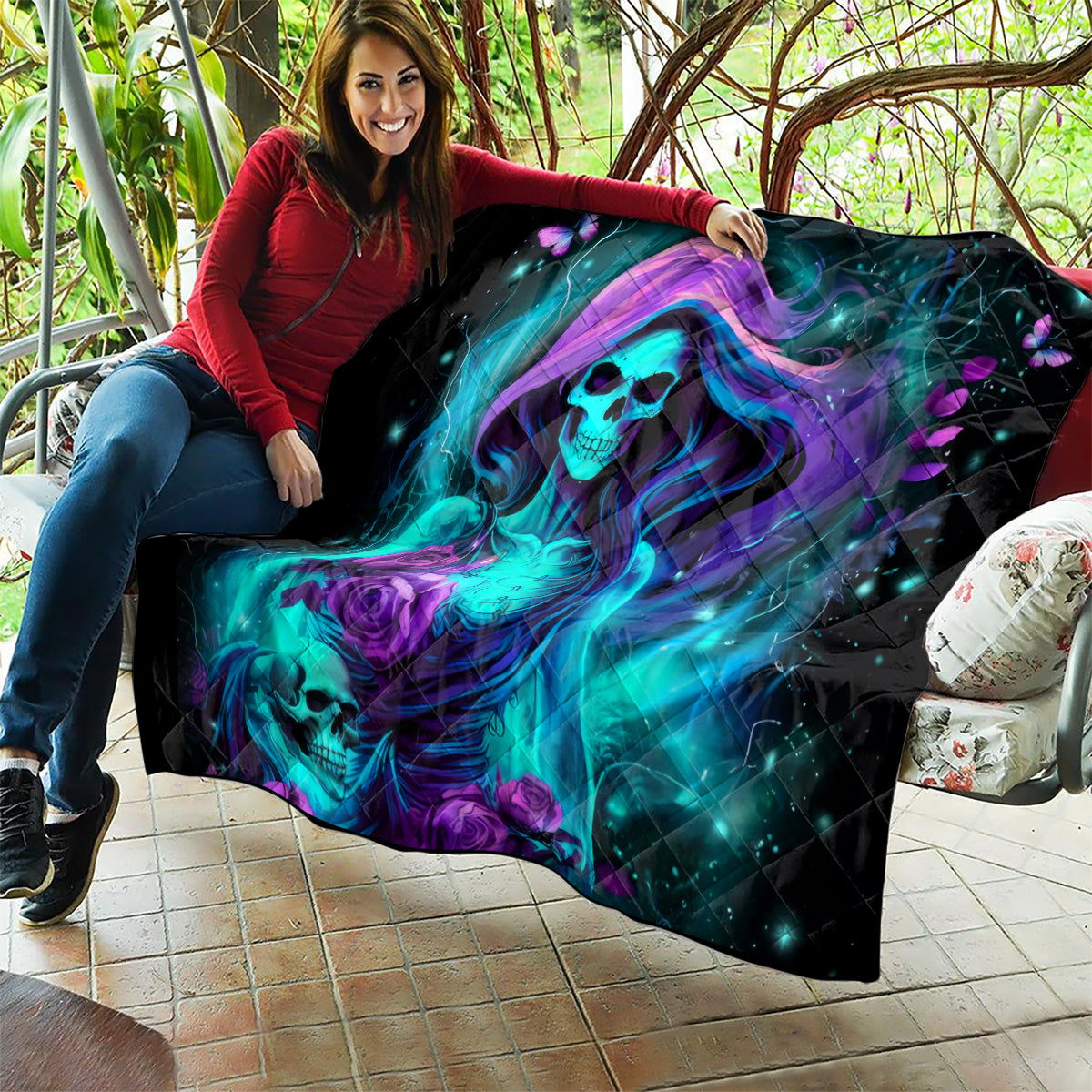 Flame Girl Skull Quilt The Good Girl In Me Got Tired Of The Bullshit - Wonder Print Shop