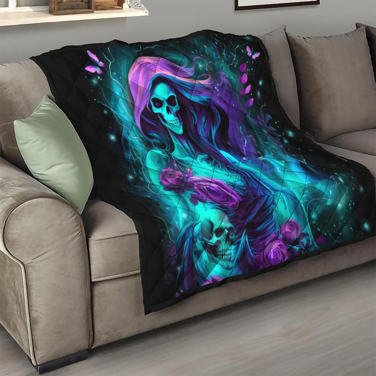 Flame Girl Skull Quilt The Good Girl In Me Got Tired Of The Bullshit - Wonder Print Shop