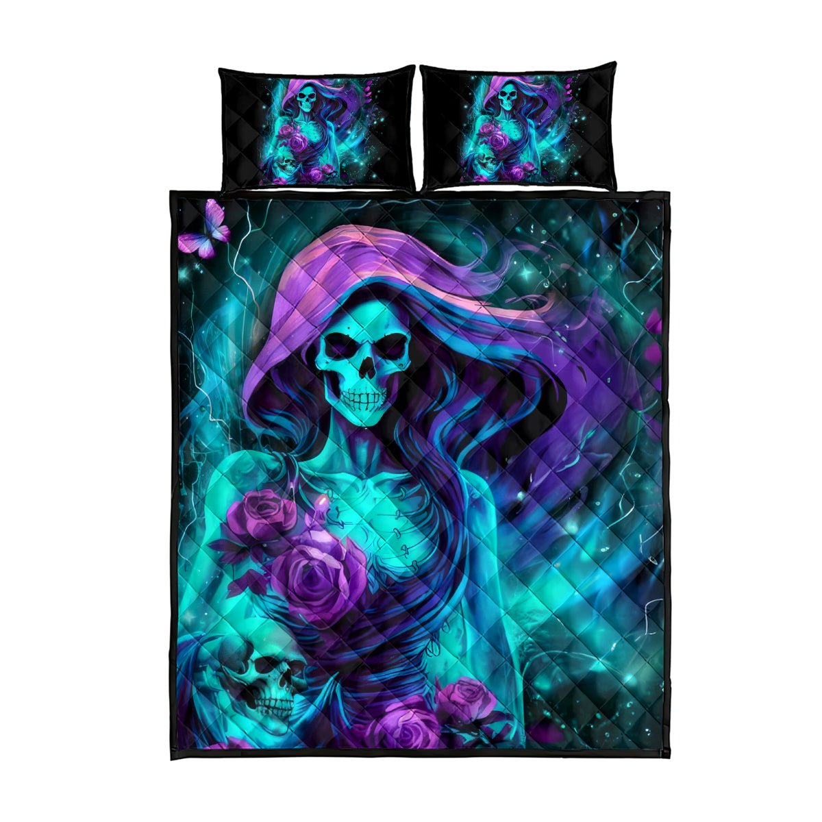 Flame Girl Skull Quilt Bed Set The Good Girl In Me Got Tired Of The Bullshit - Wonder Print Shop
