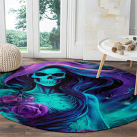 Flame Girl Skull Round Carpet The Good Girl In Me Got Tired Of The Bullshit