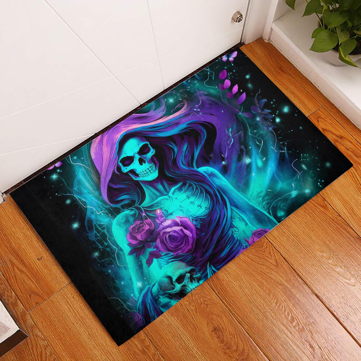 Flame Girl Skull Rubber Doormat The Good Girl In Me Got Tired Of The Bullshit - Wonder Print Shop