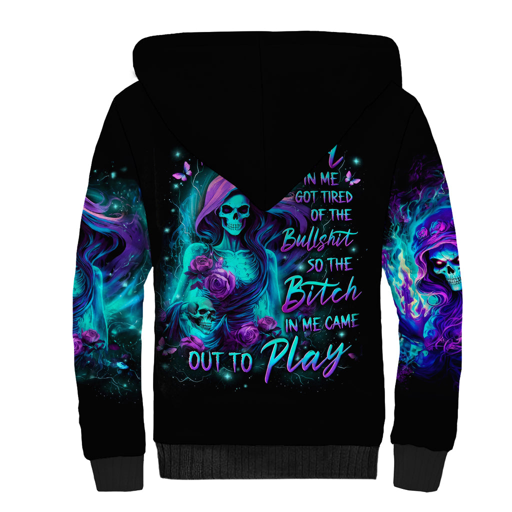 Flame Girl Skull Sherpa Hoodie The Good Girl In Me Got Tired Of The Bullshit - Wonder Print Shop