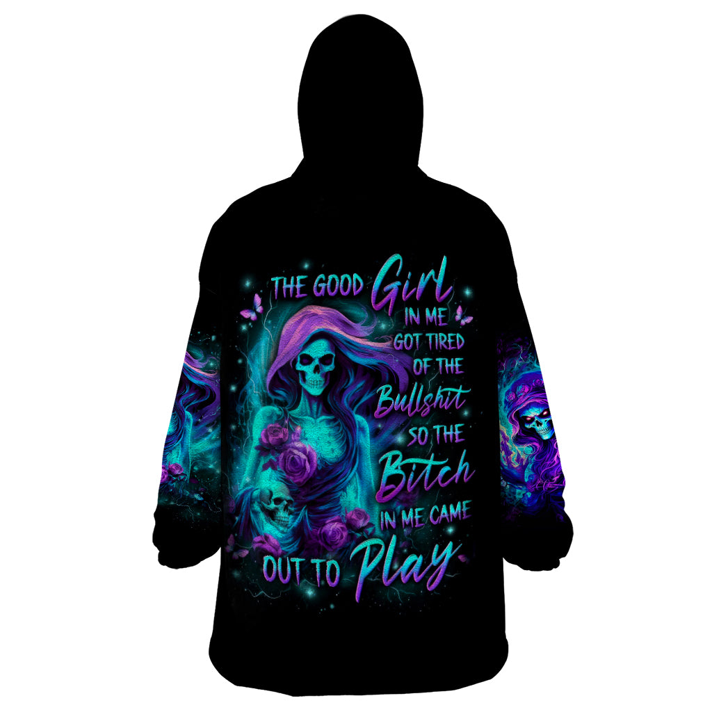 Flame Girl Skull Wearable Blanket Hoodie The Good Girl In Me Got Tired Of The Bullshit - Wonder Print Shop