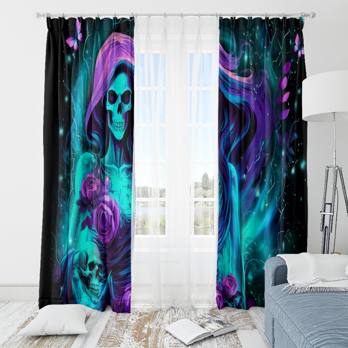 Flame Girl Skull Window Curtain The Good Girl In Me Got Tired Of The Bullshit - Wonder Print Shop