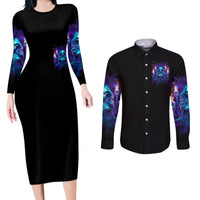 Witch Skull Couples Matching Long Sleeve Bodycon Dress and Long Sleeve Button Shirt Wake Up Beasuty I't Time To Beast - Wonder Print Shop