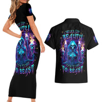 Witch Skull Couples Matching Short Sleeve Bodycon Dress and Hawaiian Shirt Wake Up Beasuty I't Time To Beast - Wonder Print Shop