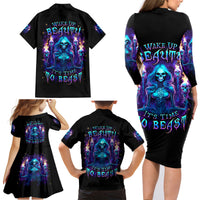 Witch Skull Family Matching Long Sleeve Bodycon Dress and Hawaiian Shirt Wake Up Beasuty I't Time To Beast - Wonder Print Shop
