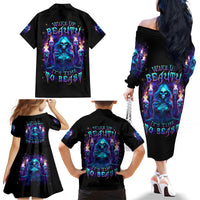 Witch Skull Family Matching Off Shoulder Long Sleeve Dress and Hawaiian Shirt Wake Up Beasuty I't Time To Beast - Wonder Print Shop