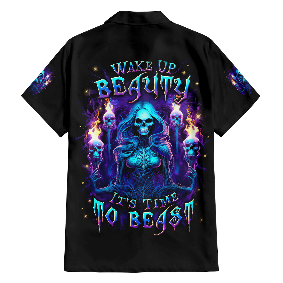 Witch Skull Family Matching Off Shoulder Short Dress and Hawaiian Shirt Wake Up Beasuty I't Time To Beast - Wonder Print Shop
