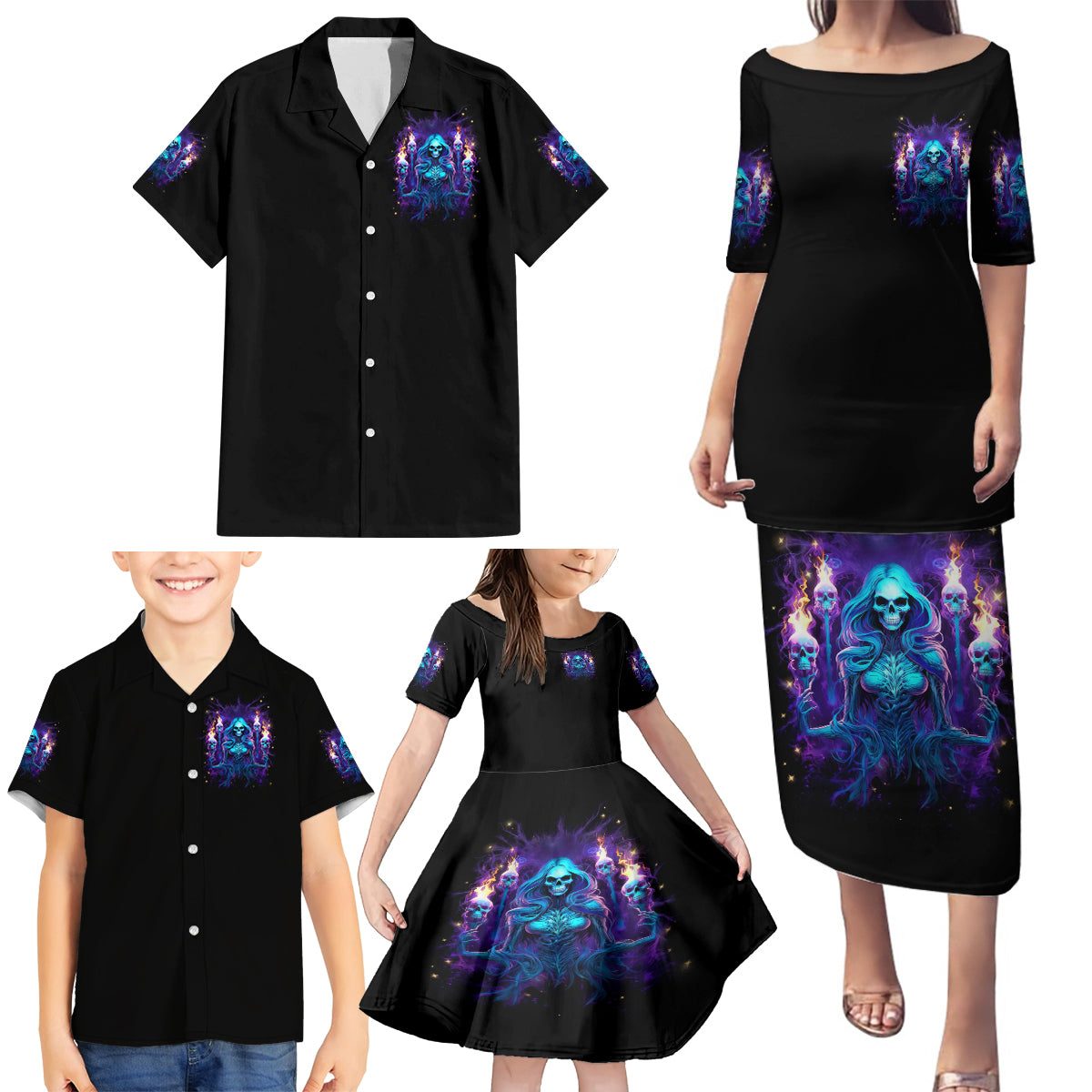 Witch Skull Family Matching Puletasi and Hawaiian Shirt Wake Up Beasuty I't Time To Beast - Wonder Print Shop