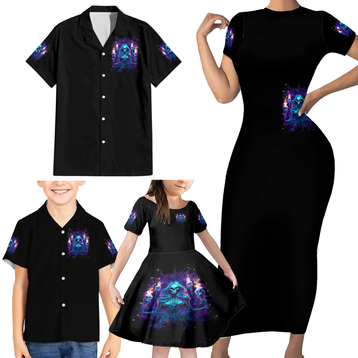 Witch Skull Family Matching Short Sleeve Bodycon Dress and Hawaiian Shirt Wake Up Beasuty I't Time To Beast - Wonder Print Shop