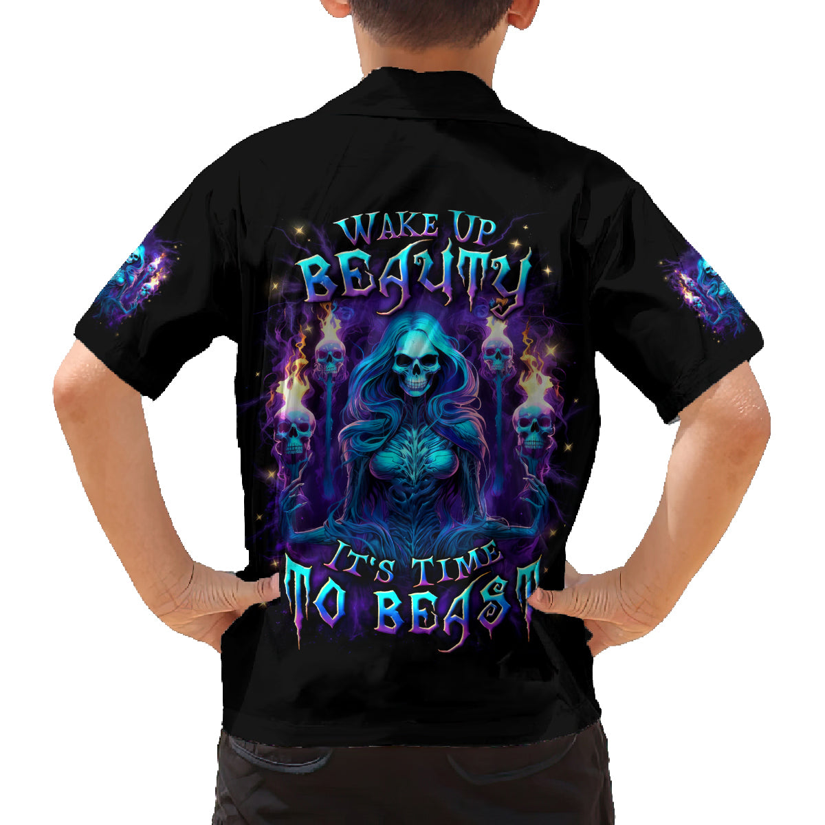 Witch Skull Family Matching Summer Maxi Dress and Hawaiian Shirt Wake Up Beasuty I't Time To Beast - Wonder Print Shop