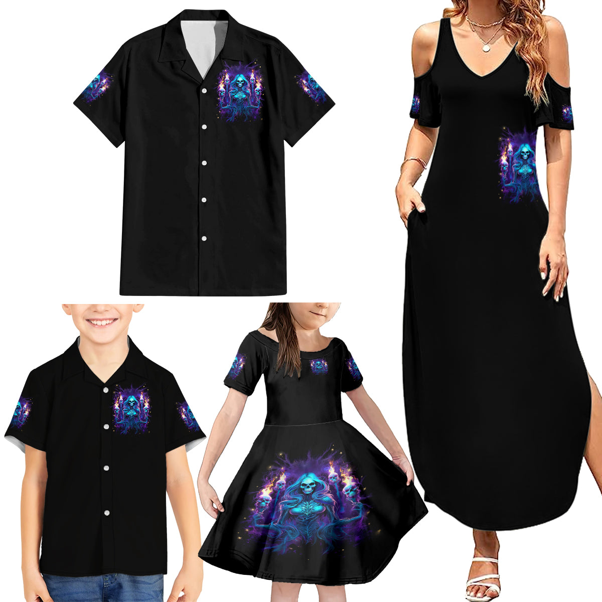 Witch Skull Family Matching Summer Maxi Dress and Hawaiian Shirt Wake Up Beasuty I't Time To Beast - Wonder Print Shop