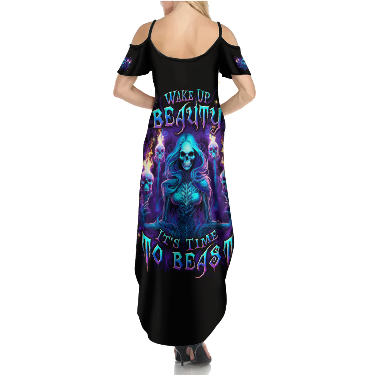 Witch Skull Family Matching Summer Maxi Dress and Hawaiian Shirt Wake Up Beasuty I't Time To Beast - Wonder Print Shop