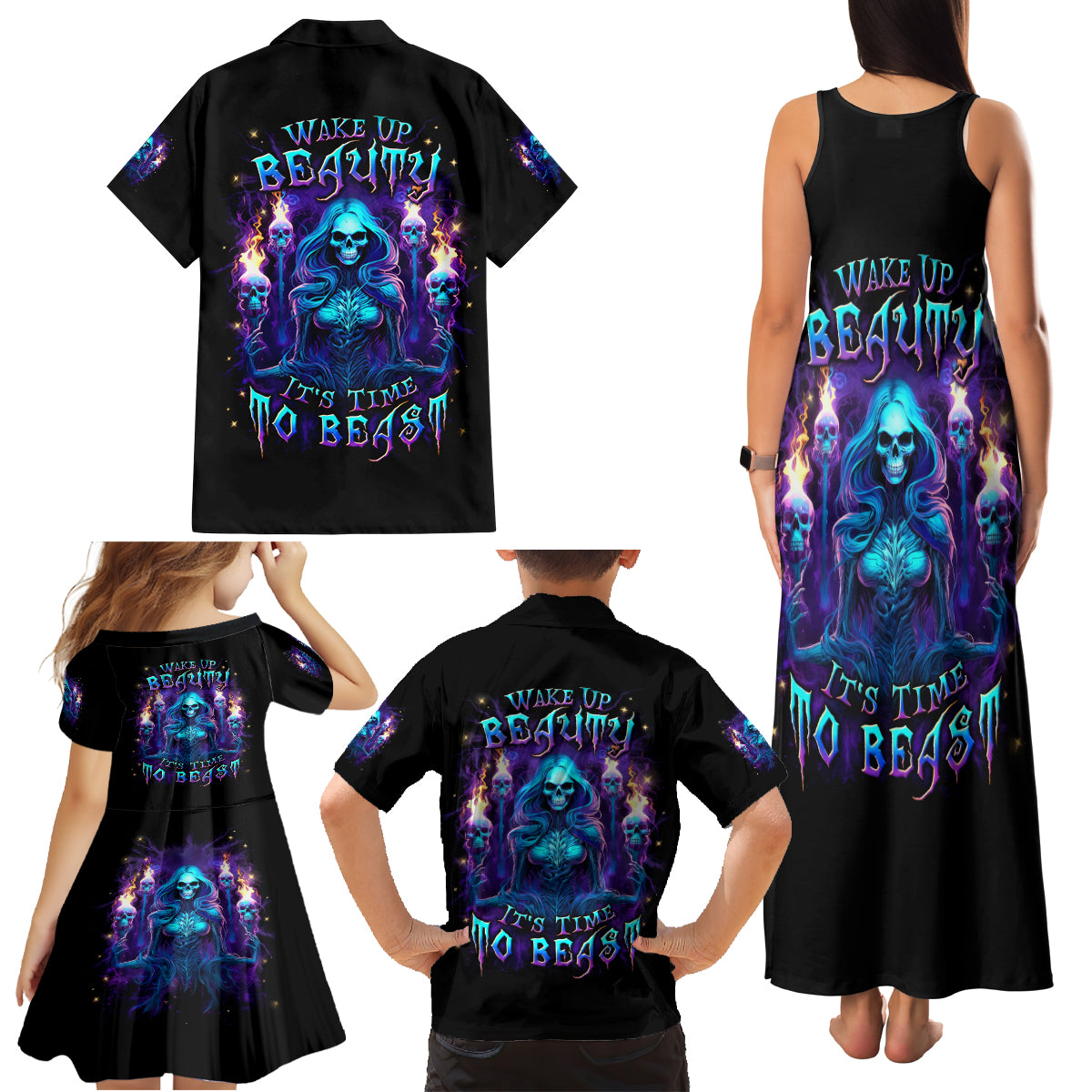 Witch Skull Family Matching Tank Maxi Dress and Hawaiian Shirt Wake Up Beasuty I't Time To Beast - Wonder Print Shop