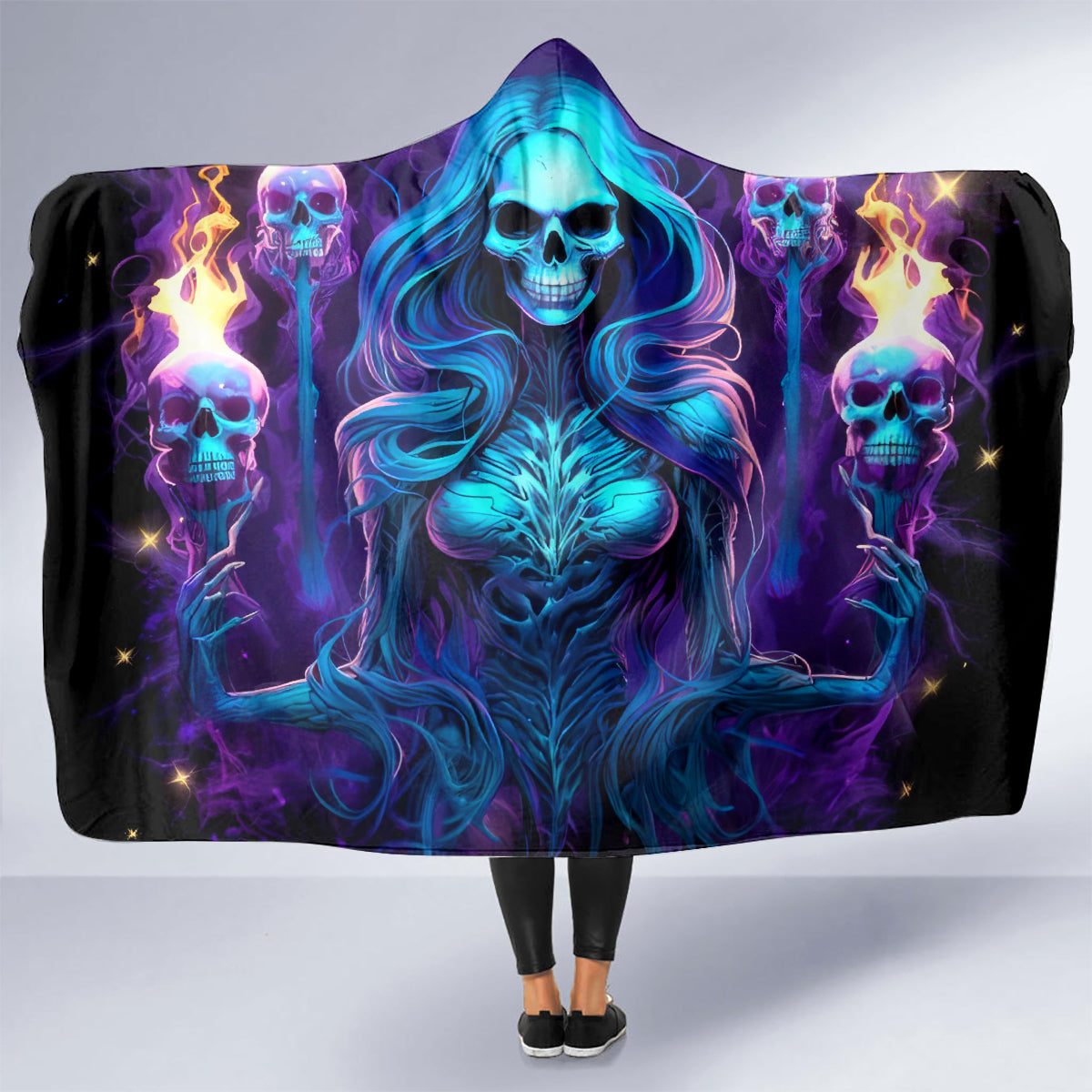 Witch Skull Hooded Blanket Wake Up Beasuty I't Time To Beast