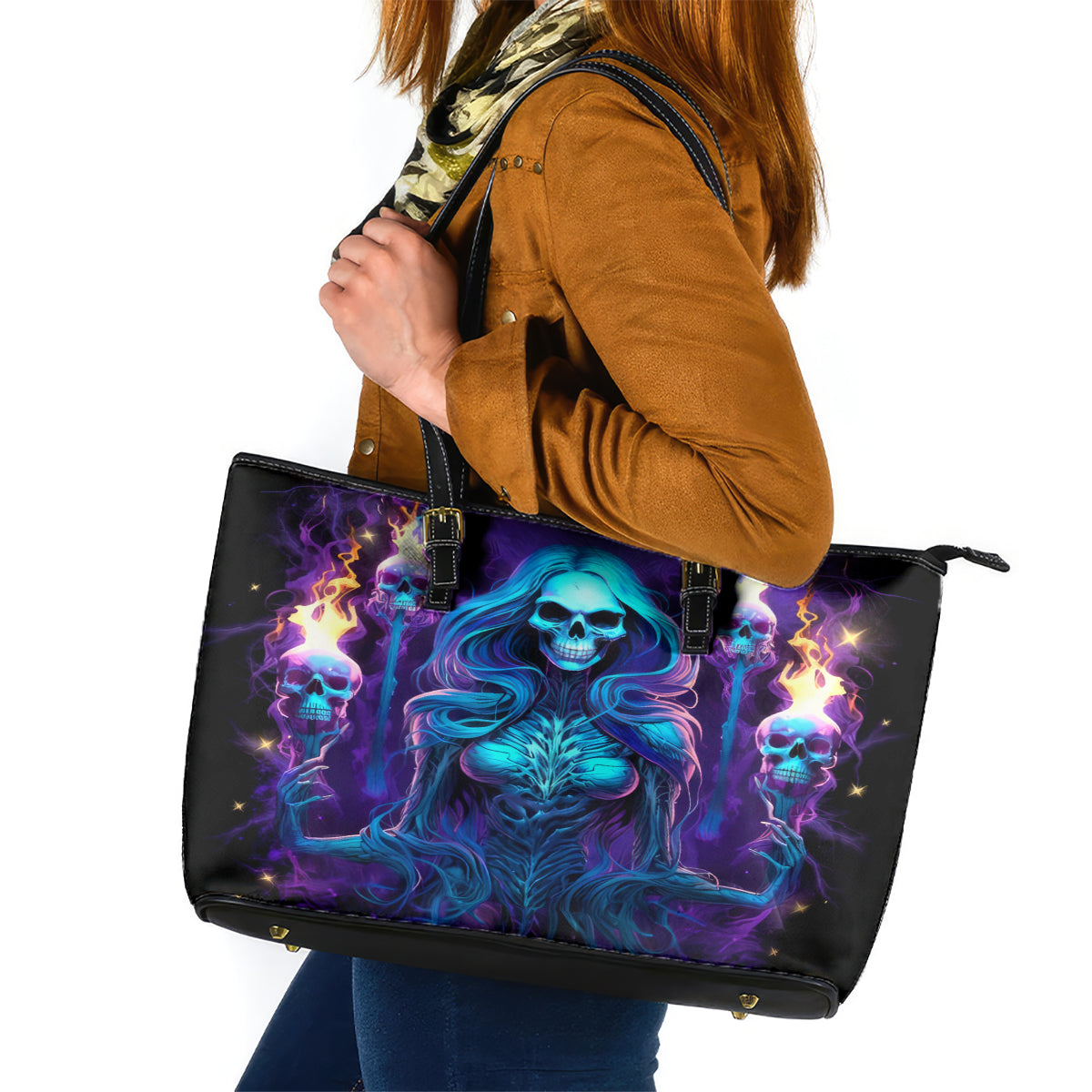 Witch Skull Leather Tote Bag Wake Up Beasuty I't Time To Beast - Wonder Print Shop