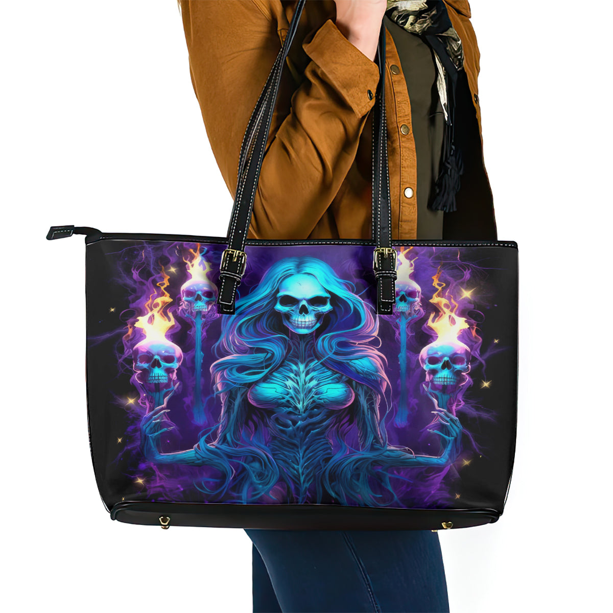 Witch Skull Leather Tote Bag Wake Up Beasuty I't Time To Beast - Wonder Print Shop