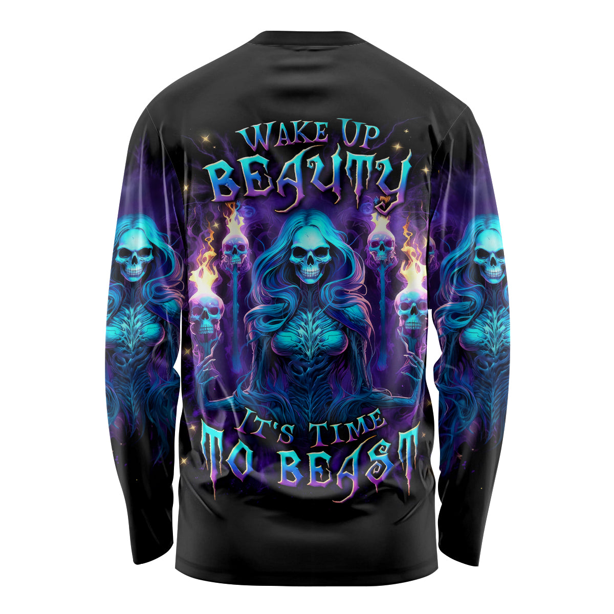 Witch Skull Long Sleeve Shirt Wake Up Beasuty I't Time To Beast - Wonder Print Shop