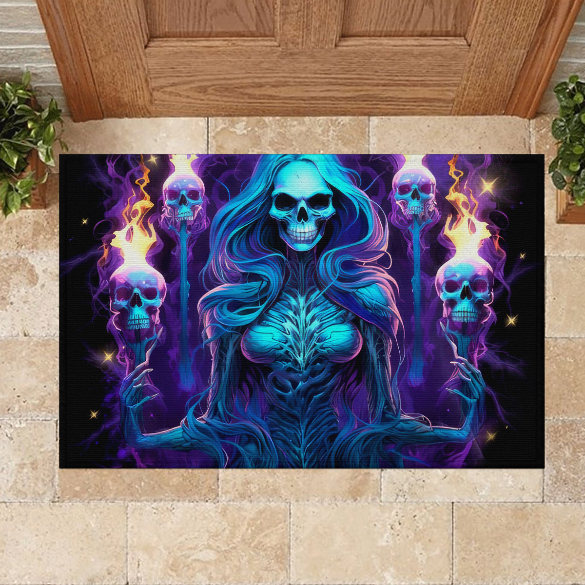Witch Skull Rubber Doormat Wake Up Beasuty I't Time To Beast - Wonder Print Shop