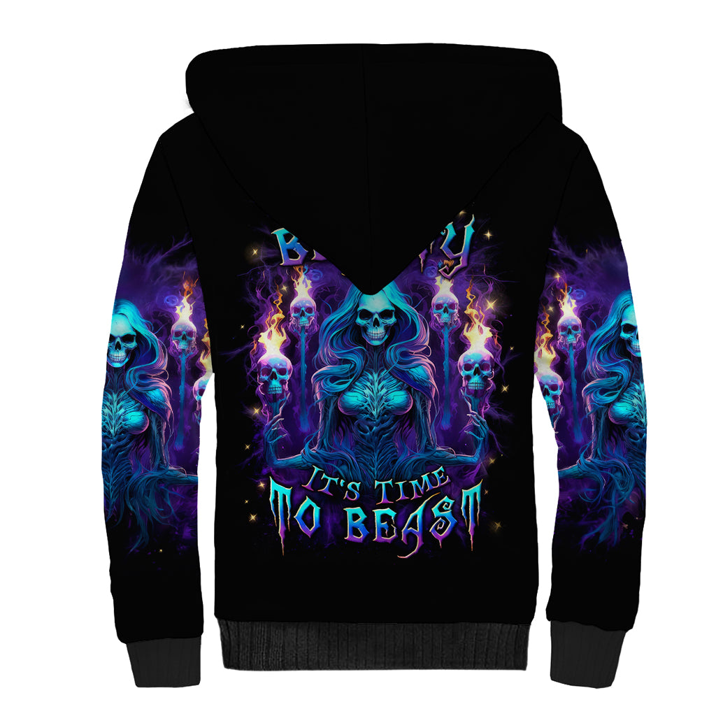 Witch Skull Sherpa Hoodie Wake Up Beasuty I't Time To Beast - Wonder Print Shop