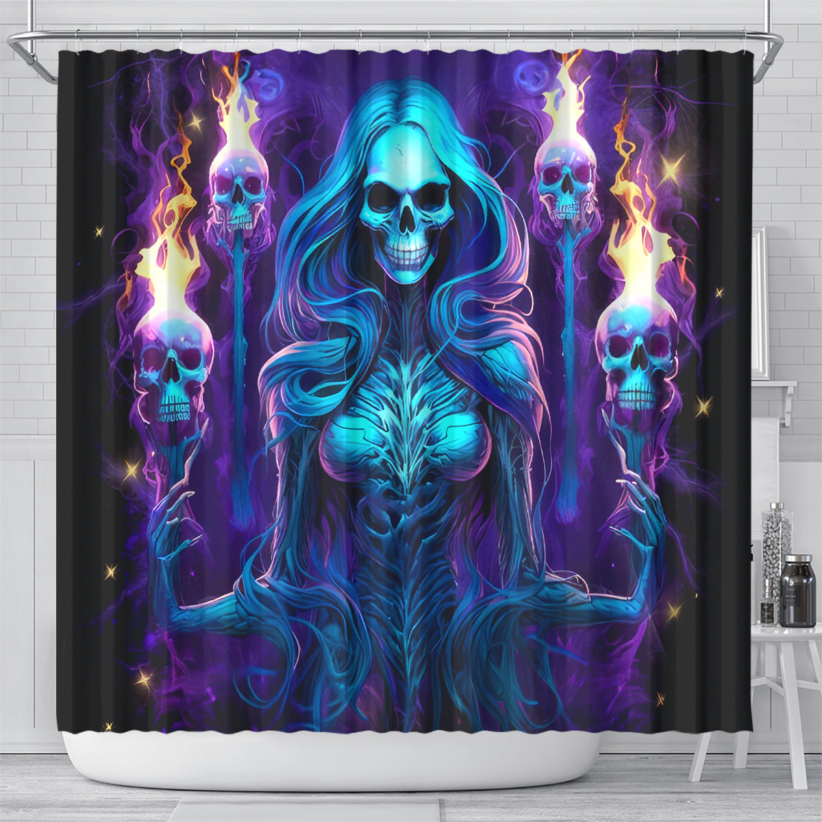 Witch Skull Shower Curtain Wake Up Beasuty I't Time To Beast