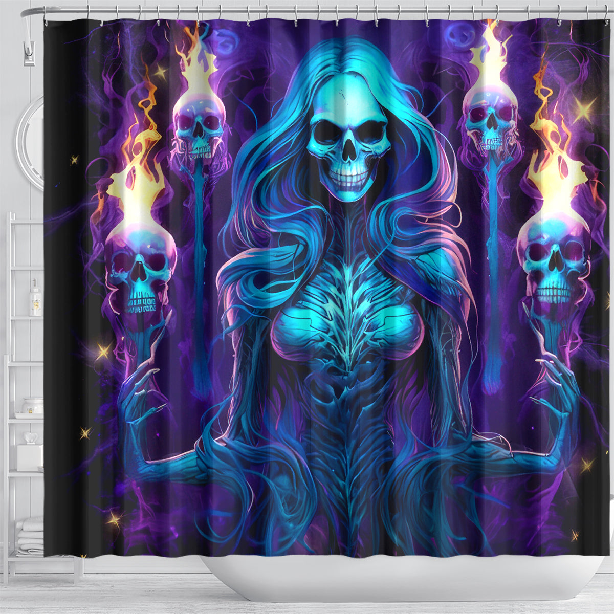 Witch Skull Shower Curtain Wake Up Beasuty I't Time To Beast