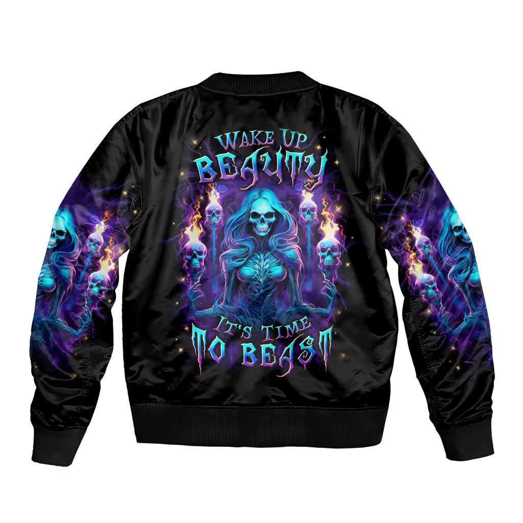 Witch Skull Sleeve Zip Bomber Jacket Wake Up Beasuty I't Time To Beast - Wonder Print Shop