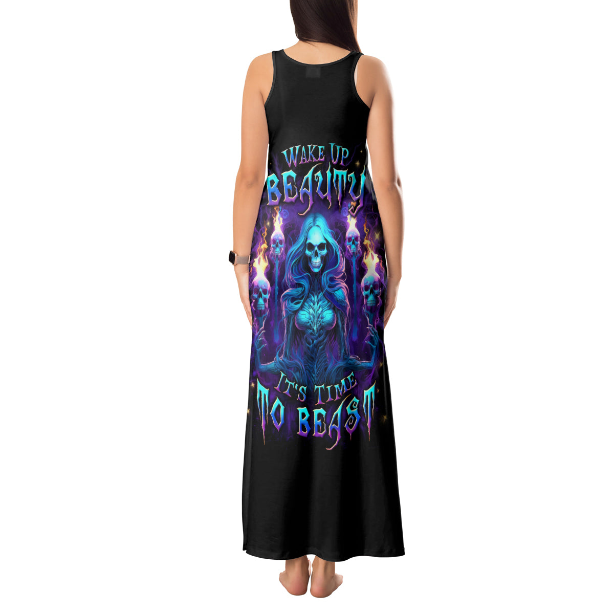 Witch Skull Tank Maxi Dress Wake Up Beasuty I't Time To Beast - Wonder Print Shop