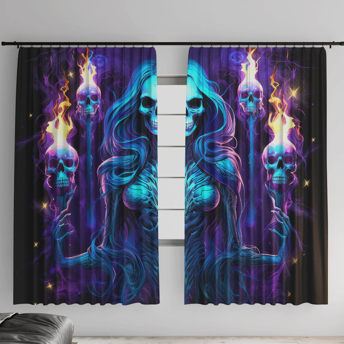Witch Skull Window Curtain Wake Up Beasuty I't Time To Beast - Wonder Print Shop