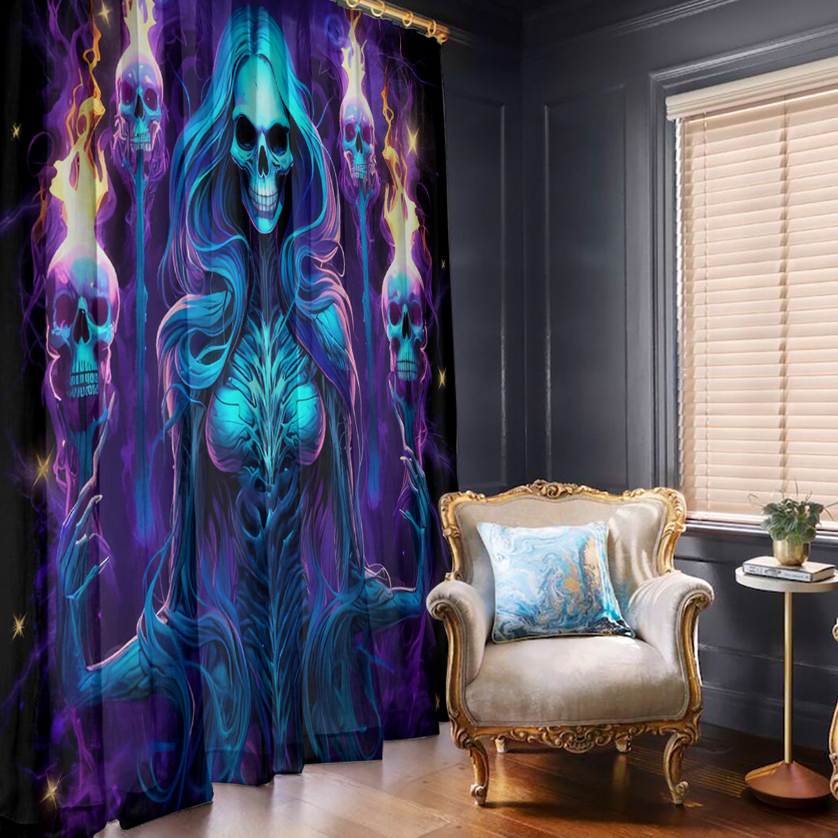 Witch Skull Window Curtain Wake Up Beasuty I't Time To Beast - Wonder Print Shop