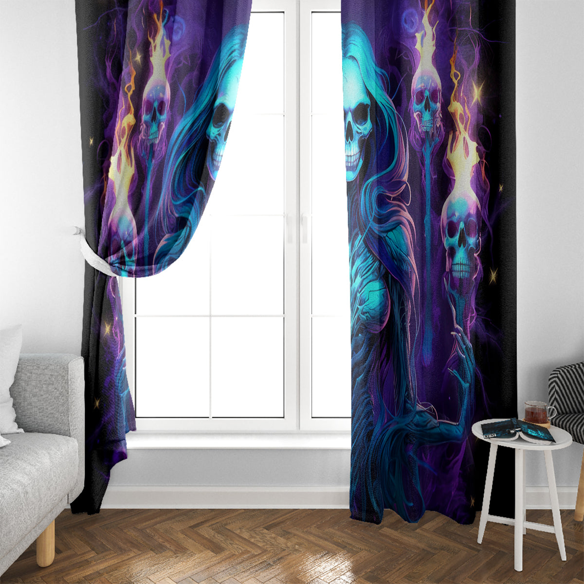 Witch Skull Window Curtain Wake Up Beasuty I't Time To Beast - Wonder Print Shop