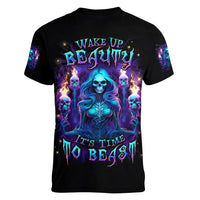 Witch Skull Women V Neck T Shirt Wake Up Beasuty I't Time To Beast - Wonder Print Shop