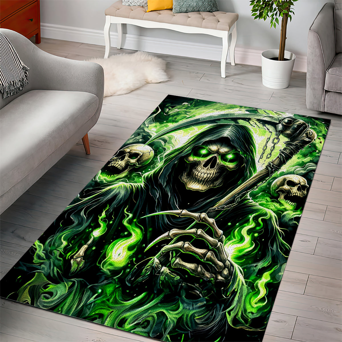 Flame Reaper Skull Area Rug I'm Not Anti Social I'm Just Not User Friendly - Wonder Print Shop