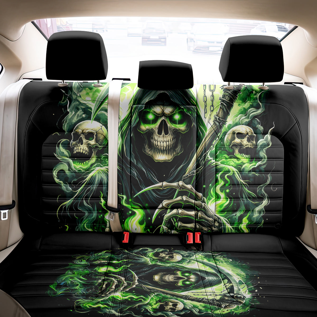 Flame Reaper Skull Back Car Seat Cover I'm Not Anti Social I'm Just Not User Friendly - Wonder Print Shop