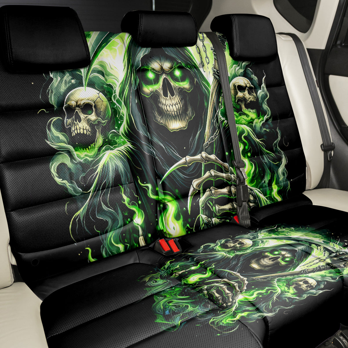 Flame Reaper Skull Back Car Seat Cover I'm Not Anti Social I'm Just Not User Friendly - Wonder Print Shop